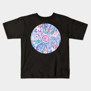 Boho Flower Burst in Pink and Teal Kids T-Shirt